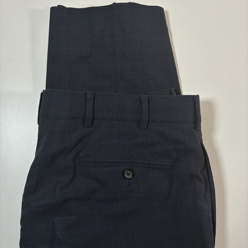 Brooks Brothers Fitzgerald BrooksCool Pants‎ 35x27 Navy Blue Glen Plaid Wool